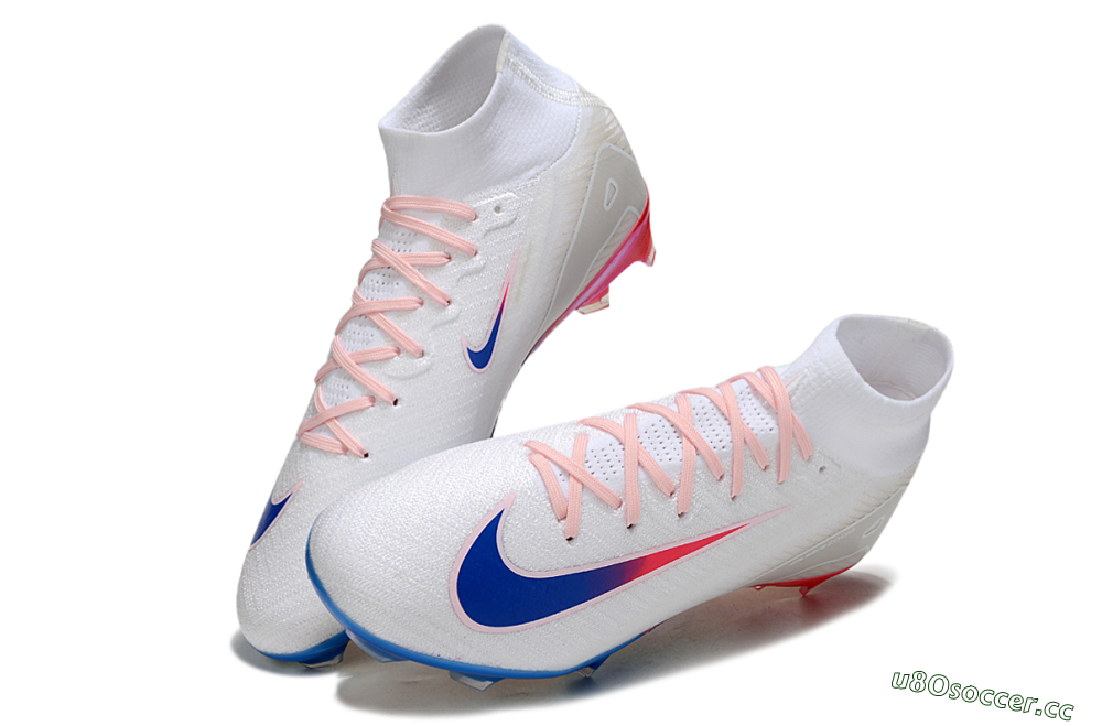 Unisex Nike Air Zoom Mercurial Superfly 10 Elite FG Firm Ground High-Tops Football Boots - White/Blue/Red 3