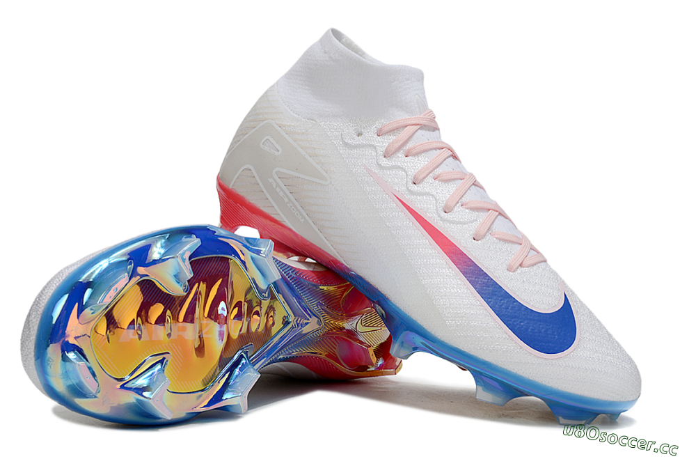 Unisex Nike Air Zoom Mercurial Superfly 10 Elite FG Firm Ground High-Tops Football Boots - White/Blue/Red 1