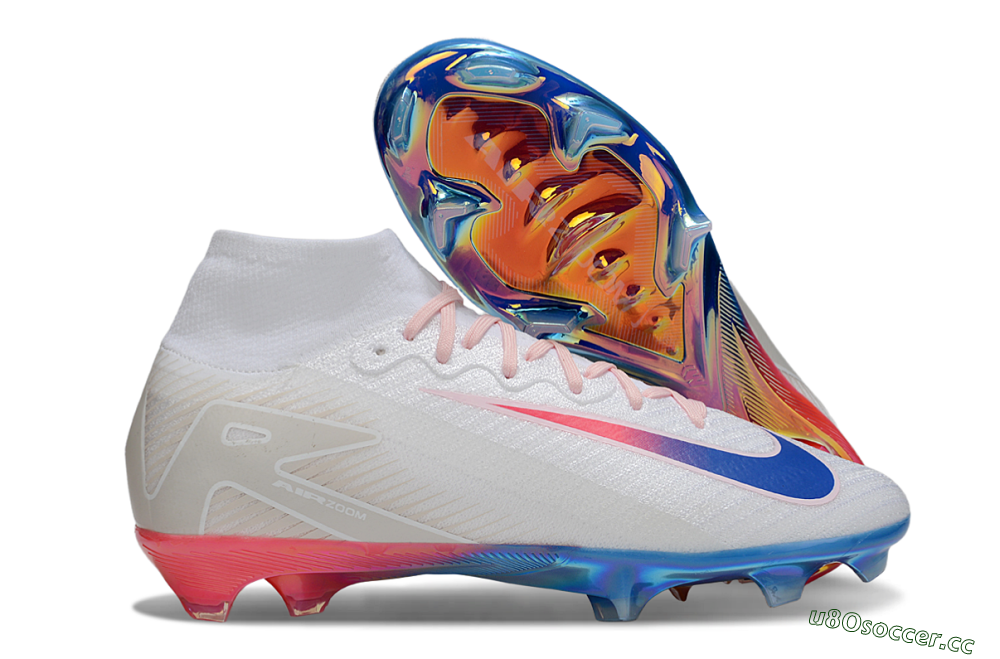 Unisex Nike Air Zoom Mercurial Superfly 10 Elite FG Firm Ground High-Tops Football Boots - White/Blue/Red 2