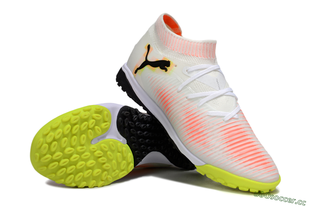 Men's Puma Future 8 Ultimate TF Artificial Turf Low-Tops Football Shoes - White/Pink/Yellow 3