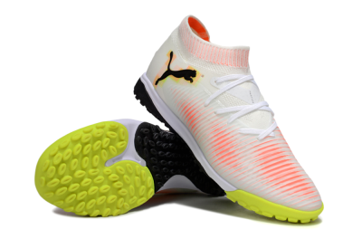 Men's Puma Future 8 Ultimate TF Artificial Turf Low-Tops Football Shoes - White/Pink/Yellow