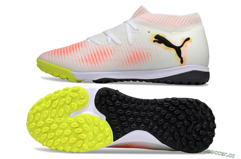 Men's Puma Future 8 Ultimate TF Artificial Turf Low-Tops Football Shoes - White/Pink/Yellow 1