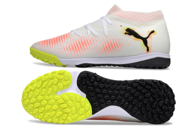 Men's Puma Future 8 Ultimate TF Artificial Turf Low-Tops Football Shoes - White/Pink/Yellow