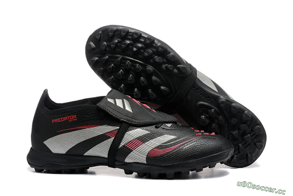 Men's Adidas Predator 25 Elite Foldover Tongue TF Artificial Turf Low-Tops Football Shoes - Black/Silver/Red 2