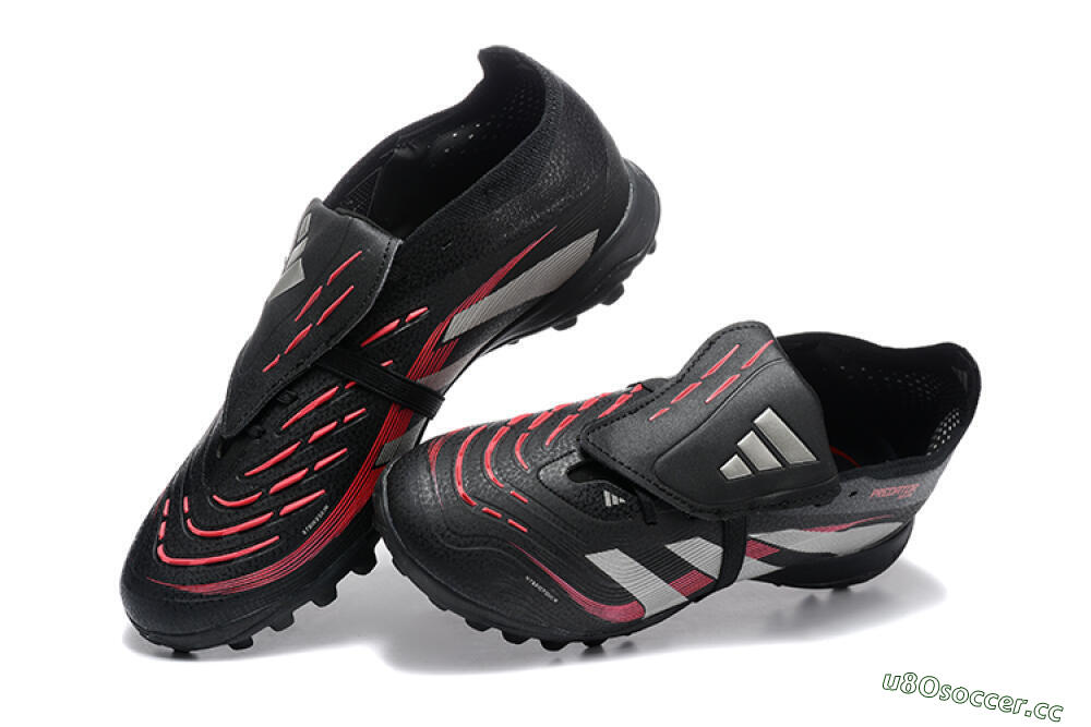 Men's Adidas Predator 25 Elite Foldover Tongue TF Artificial Turf Low-Tops Football Shoes - Black/Silver/Red 6
