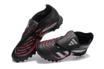 Men's Adidas Predator 25 Elite Foldover Tongue TF Artificial Turf Low-Tops Football Shoes - Black/Silver/Red