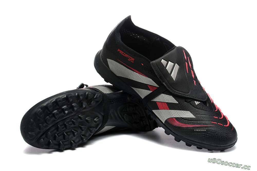 Men's Adidas Predator 25 Elite Foldover Tongue TF Artificial Turf Low-Tops Football Shoes - Black/Silver/Red 4