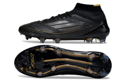 Men's Adidas F50 Elite Mid FG Firm Ground High-Tops Football Boots - Black/Silver/Gold