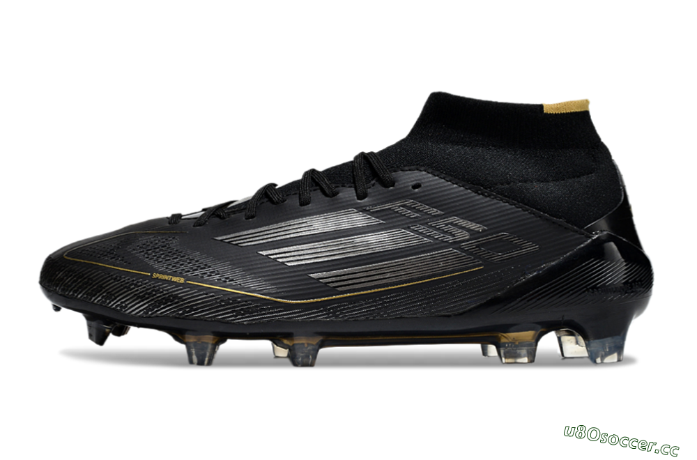 Men's Adidas F50 Elite Mid FG Firm Ground High-Tops Football Boots - Black/Silver/Gold 0