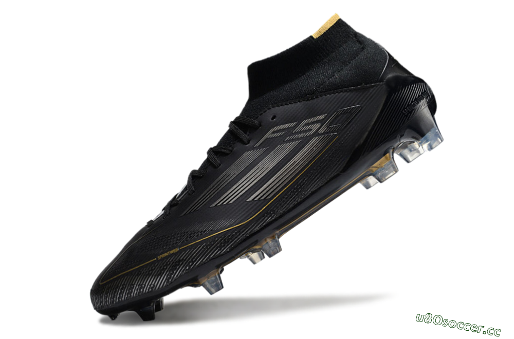 Men's Adidas F50 Elite Mid FG Firm Ground High-Tops Football Boots - Black/Silver/Gold 5