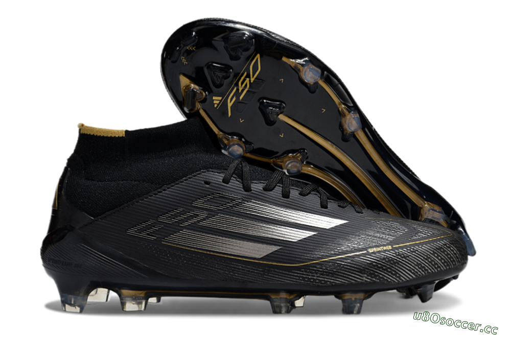 Men's Adidas F50 Elite Mid FG Firm Ground High-Tops Football Boots - Black/Silver/Gold 2