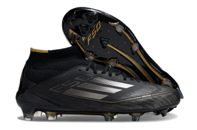 Men's Adidas F50 Elite Mid FG Firm Ground High-Tops Football Boots - Black/Silver/Gold