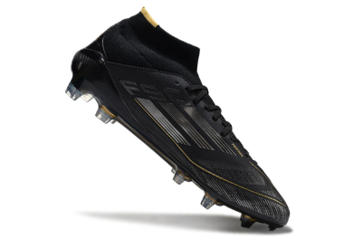 Men's Adidas F50 Elite Mid FG Firm Ground High-Tops Football Boots - Black/Silver/Gold