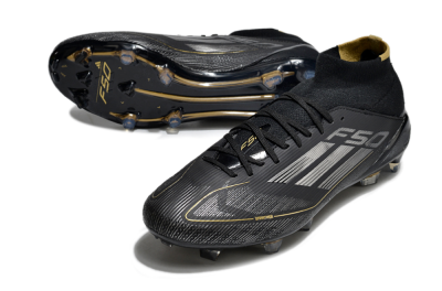 Men's Adidas F50 Elite Mid FG Firm Ground High-Tops Football Boots - Black/Silver/Gold