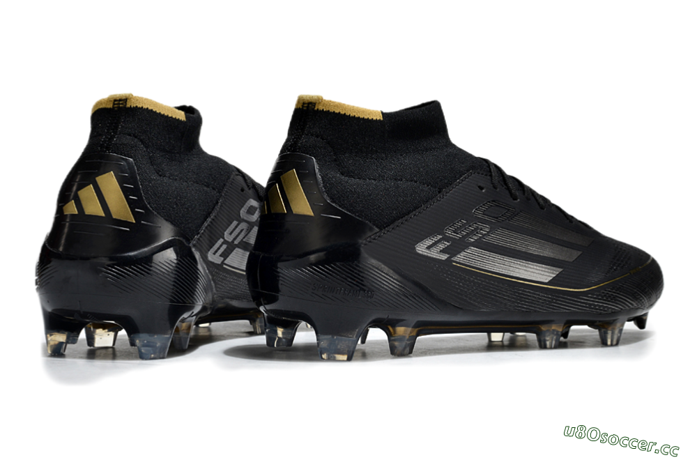 Men's Adidas F50 Elite Mid FG Firm Ground High-Tops Football Boots - Black/Silver/Gold 6