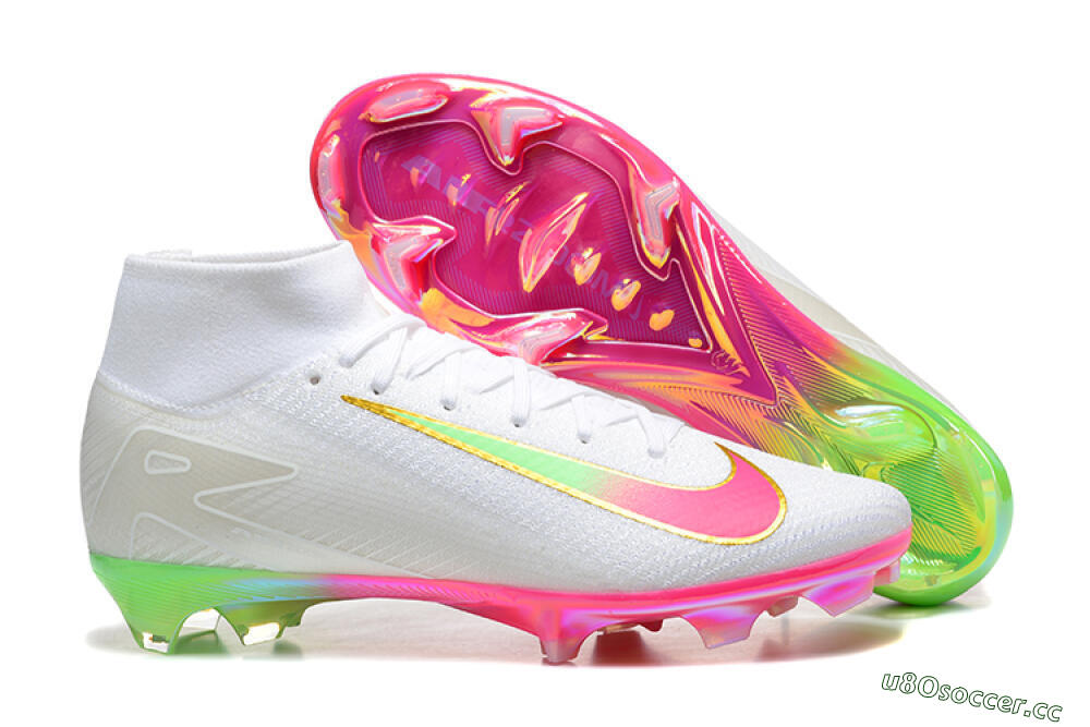 Men's Nike Air Zoom Mercurial Superfly 10 Elite FG Firm Ground High-Tops Football Boots - White/Gold/Pink/Yellow 2