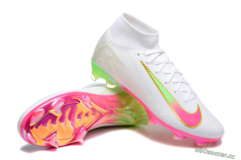 Men's Nike Air Zoom Mercurial Superfly 10 Elite FG Firm Ground High-Tops Football Boots - White/Gold/Pink/Yellow 4