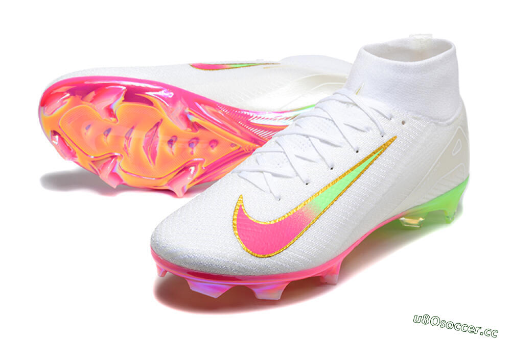 Men's Nike Air Zoom Mercurial Superfly 10 Elite FG Firm Ground High-Tops Football Boots - White/Gold/Pink/Yellow 3