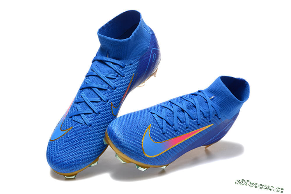 Men's Nike Air Zoom Mercurial Superfly 10 Elite FG Firm Ground High-Tops Football Boots - Blue/Gold/Pink 6