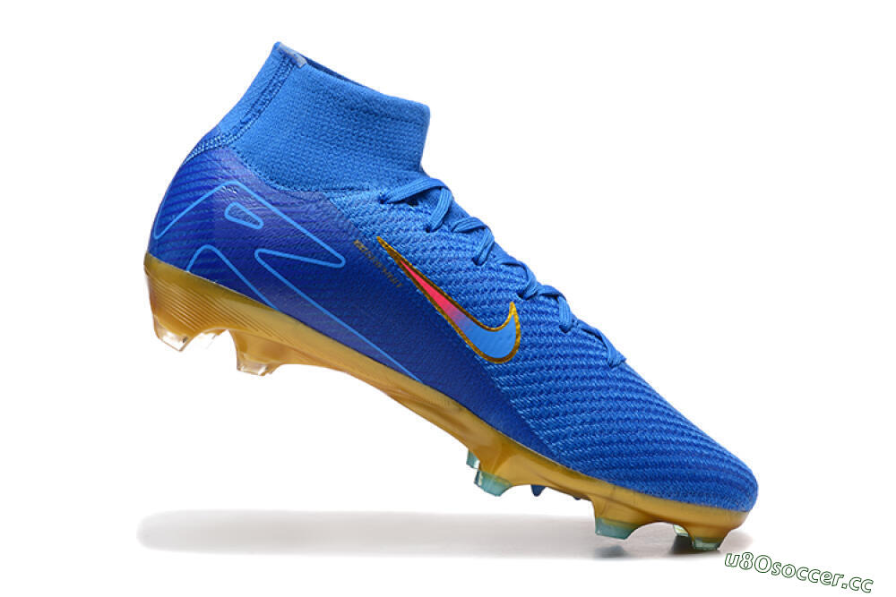 Men's Nike Air Zoom Mercurial Superfly 10 Elite FG Firm Ground High-Tops Football Boots - Blue/Gold/Pink 7