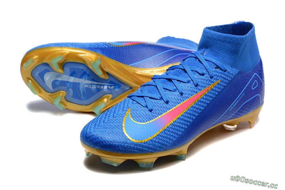 Men's Nike Air Zoom Mercurial Superfly 10 Elite FG Firm Ground High-Tops Football Boots - Blue/Gold/Pink 3
