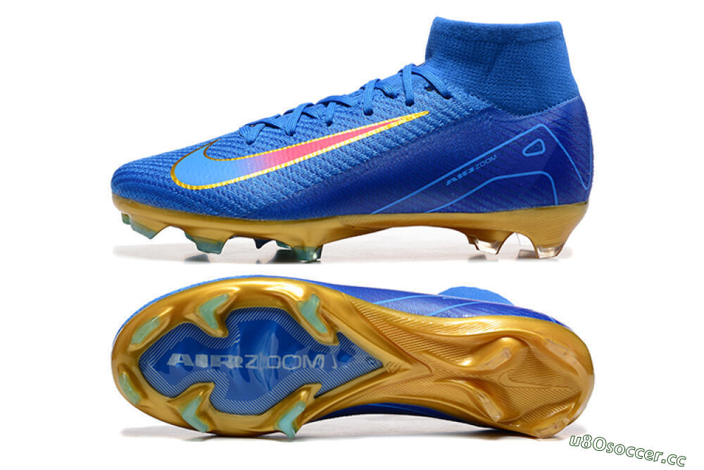 Men's Nike Air Zoom Mercurial Superfly 10 Elite FG Firm Ground High-Tops Football Boots - Blue/Gold/Pink 1
