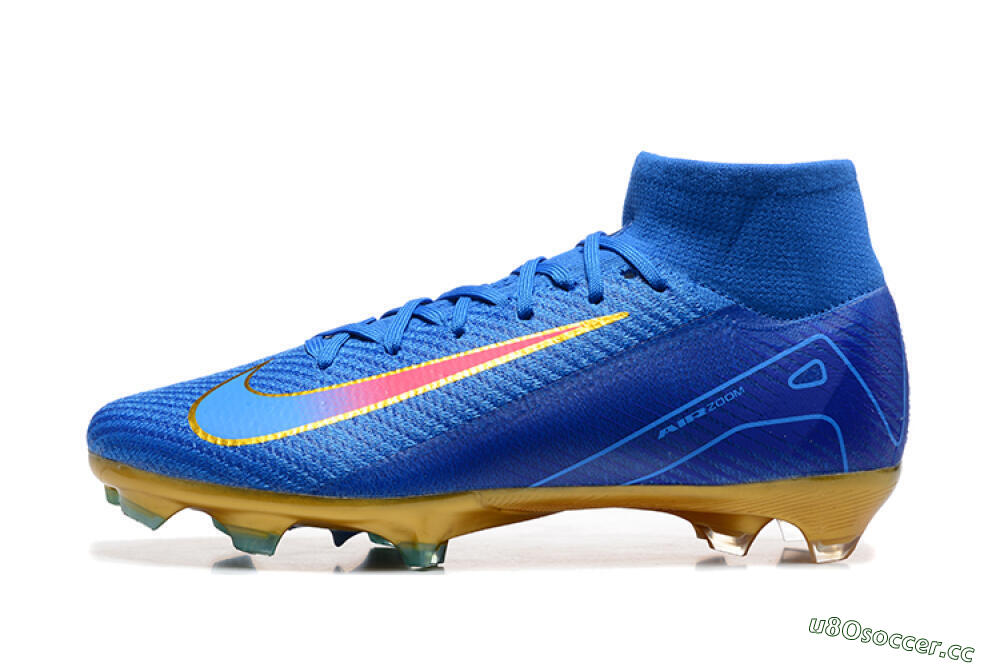 Men's Nike Air Zoom Mercurial Superfly 10 Elite FG Firm Ground High-Tops Football Boots - Blue/Gold/Pink 0