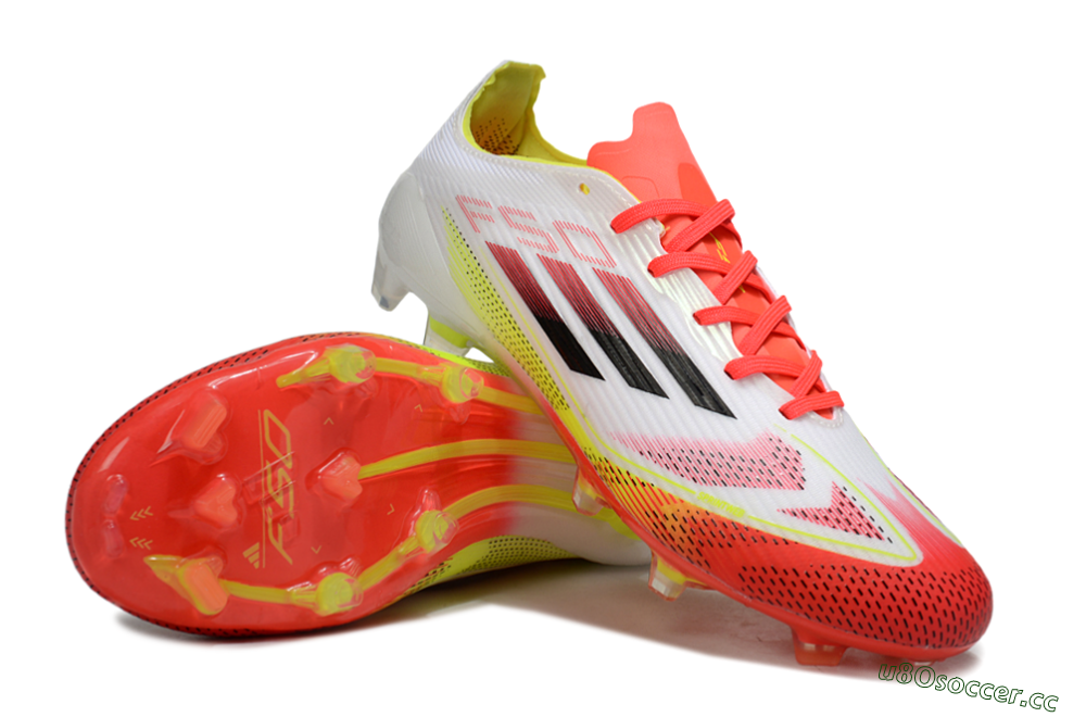 Unisex Adidas F50 Elite FG Firm Ground Low-Tops Football Boots - White/Red/Yellow 4
