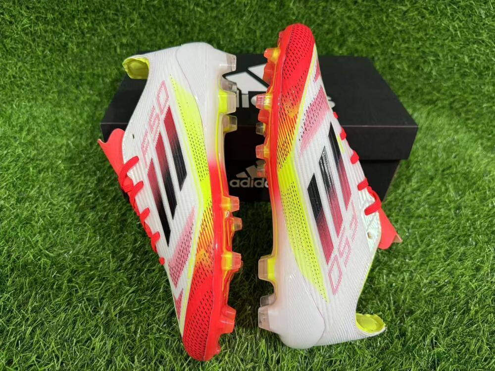 Unisex Adidas F50 Elite FG Firm Ground Low-Tops Football Boots - White/Red/Yellow