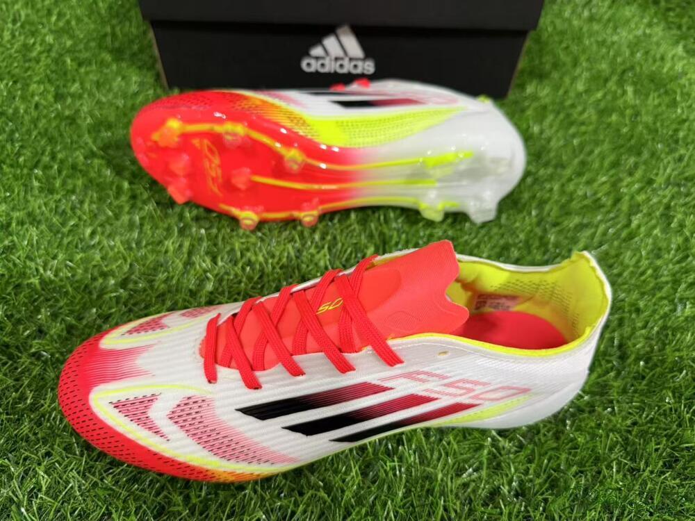 Unisex Adidas F50 Elite FG Firm Ground Low-Tops Football Boots - White/Red/Yellow