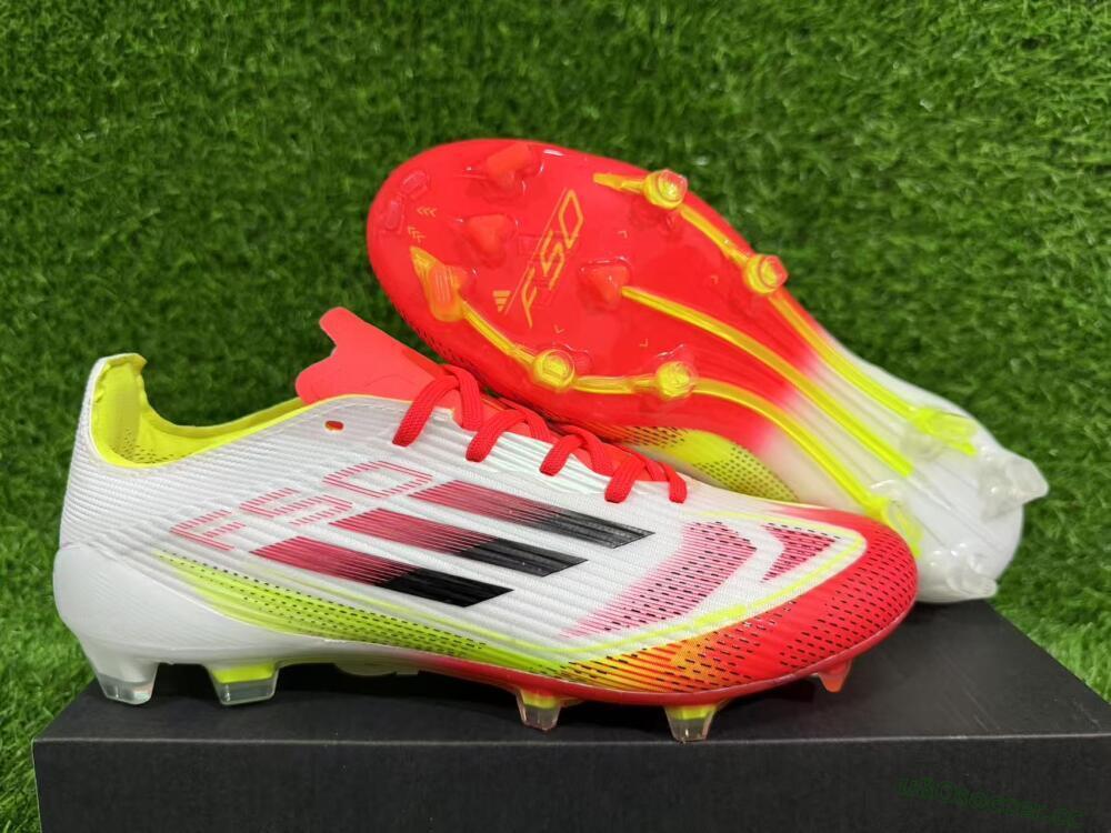 Unisex Adidas F50 Elite FG Firm Ground Low-Tops Football Boots - White/Red/Yellow