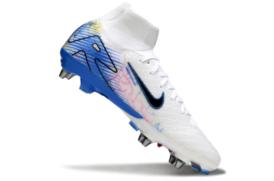 Men's Nike Air Zoom Mercurial Superfly 10 Elite SG Soft Ground High-Tops Football Boots - White/Black/Blue