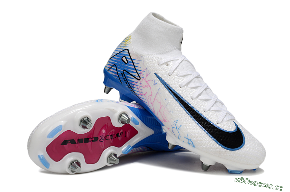 Men's Nike Air Zoom Mercurial Superfly 10 Elite SG Soft Ground High-Tops Football Boots - White/Black/Blue 3