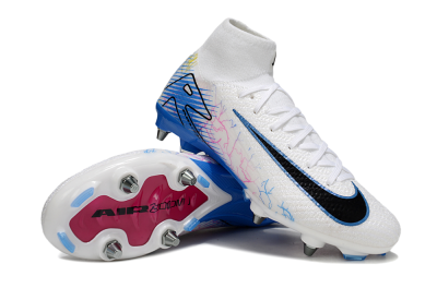 Men's Nike Air Zoom Mercurial Superfly 10 Elite SG Soft Ground High-Tops Football Boots - White/Black/Blue