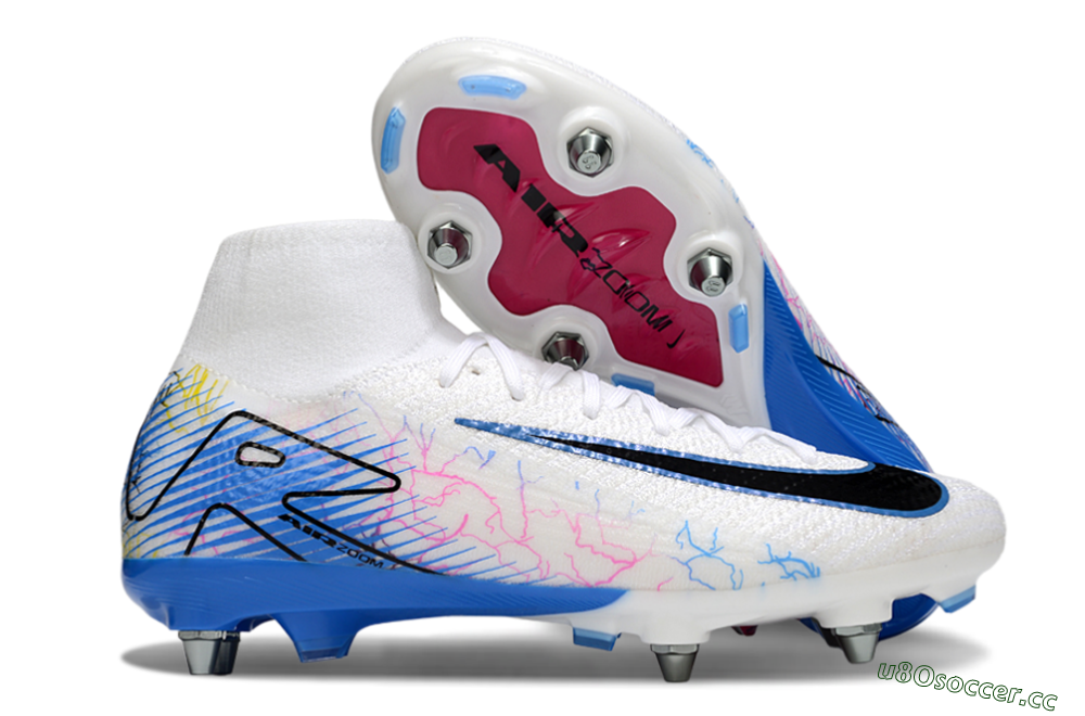 Men's Nike Air Zoom Mercurial Superfly 10 Elite SG Soft Ground High-Tops Football Boots - White/Black/Blue 2