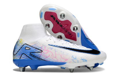 Men's Nike Air Zoom Mercurial Superfly 10 Elite SG Soft Ground High-Tops Football Boots - White/Black/Blue