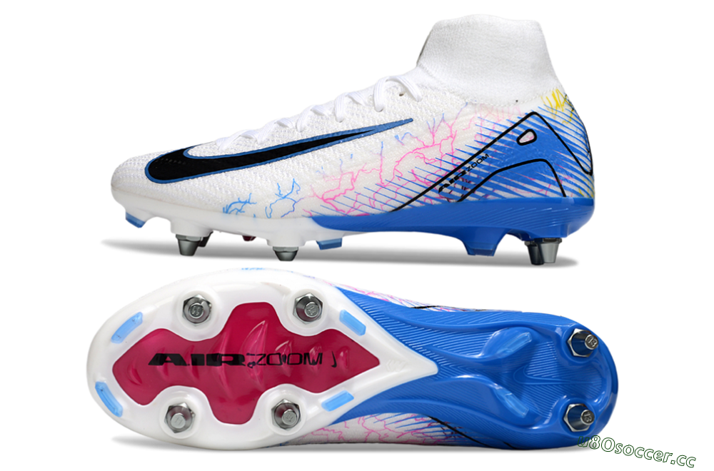 Men's Nike Air Zoom Mercurial Superfly 10 Elite SG Soft Ground High-Tops Football Boots - White/Black/Blue 1