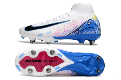 Men's Nike Air Zoom Mercurial Superfly 10 Elite SG Soft Ground High-Tops Football Boots - White/Black/Blue