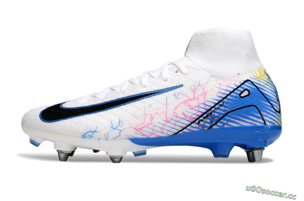 Men's Nike Air Zoom Mercurial Superfly 10 Elite SG Soft Ground High-Tops Football Boots - White/Black/Blue 0