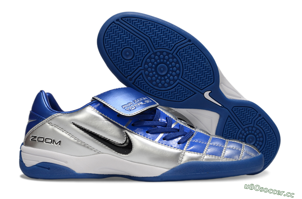 Men's Nike Air Zoom Total 90 III IC Indoor & Futsal Low-Tops Football Shoes - Silver/Black/Blue 2