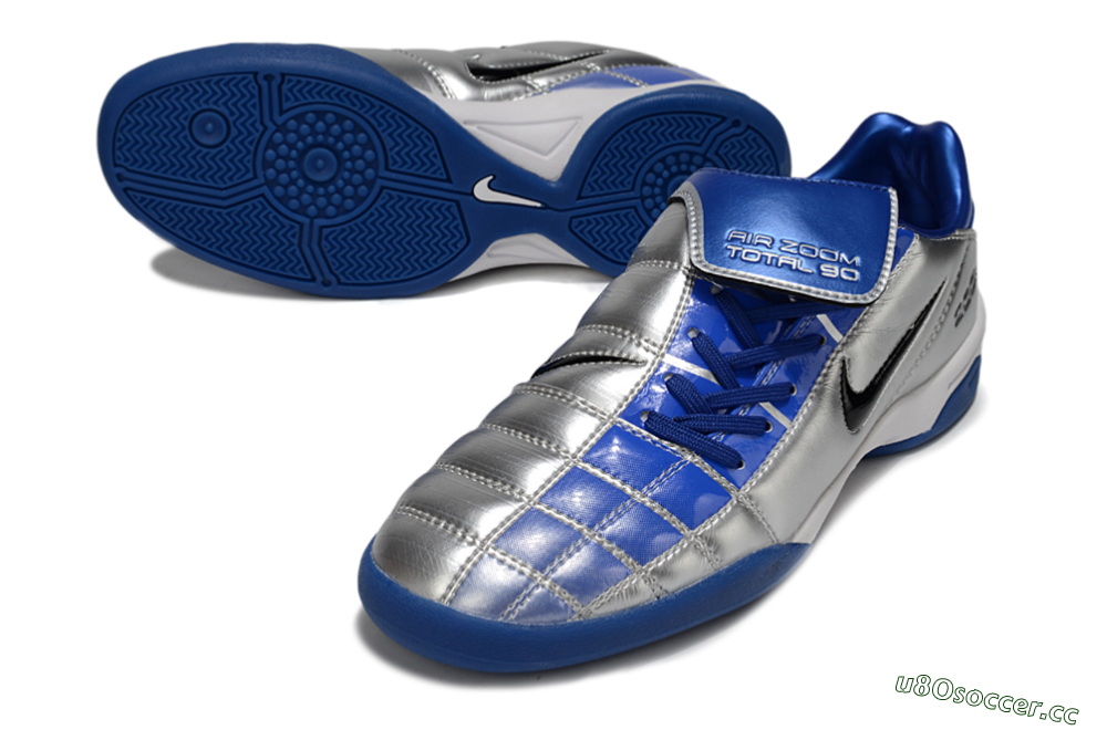 Men's Nike Air Zoom Total 90 III IC Indoor & Futsal Low-Tops Football Shoes - Silver/Black/Blue 3