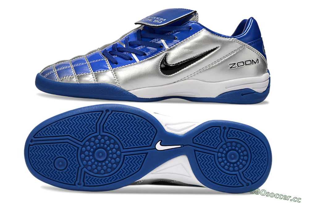 Men's Nike Air Zoom Total 90 III IC Indoor & Futsal Low-Tops Football Shoes - Silver/Black/Blue 1