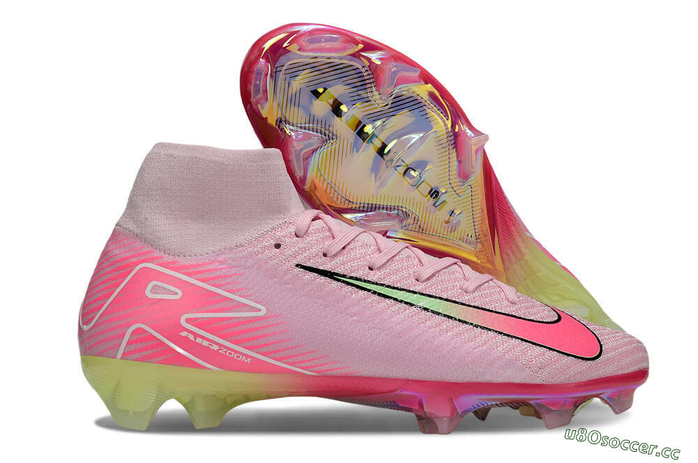 Unisex Nike Air Zoom Mercurial Superfly 10 Elite FG Firm Ground High-Tops Football Boots - Pink/Black/Yellow 2