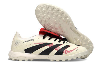 Men's Adidas Predator 25 Elite Foldover Tongue TF Artificial Turf Low-Tops Football Shoes - Beige/Black/Red