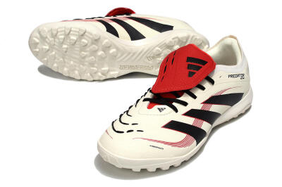 Men's Adidas Predator 25 Elite Foldover Tongue TF Artificial Turf Low-Tops Football Shoes - Beige/Black/Red