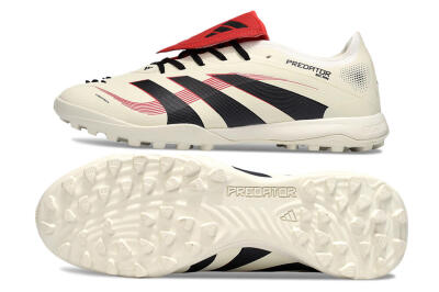 Men's Adidas Predator 25 Elite Foldover Tongue TF Artificial Turf Low-Tops Football Shoes - Beige/Black/Red