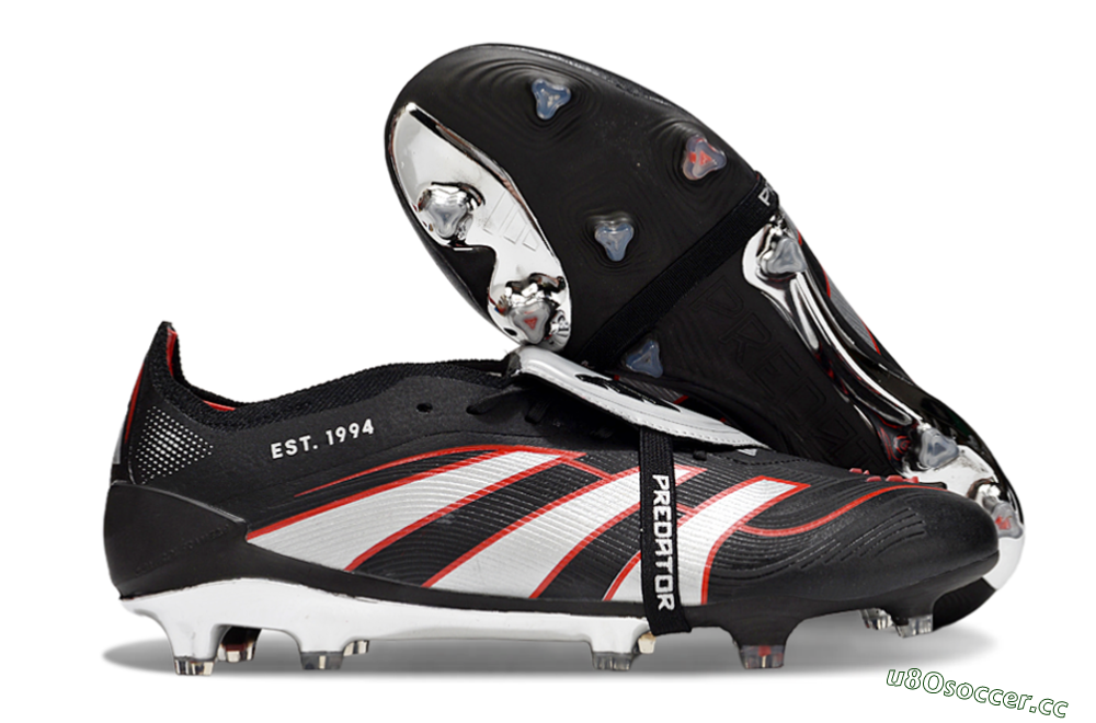 Men's Adidas Predator 25 Elite Foldover Tongue FG Firm Ground Low-Tops Football Boots - Black/Silver/Red 2