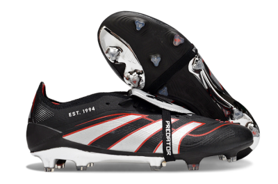 Men's Adidas Predator 25 Elite Foldover Tongue FG Firm Ground Low-Tops Football Boots - Black/Silver/Red