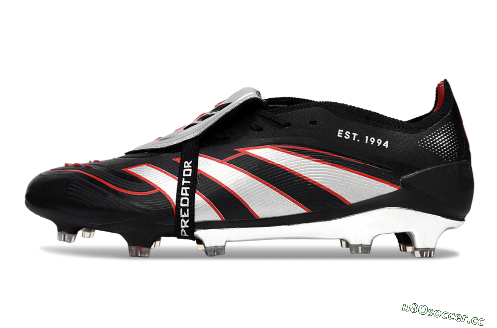 Men's Adidas Predator 25 Elite Foldover Tongue FG Firm Ground Low-Tops Football Boots - Black/Silver/Red 0