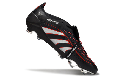 Men's Adidas Predator 25 Elite Foldover Tongue FG Firm Ground Low-Tops Football Boots - Black/Silver/Red